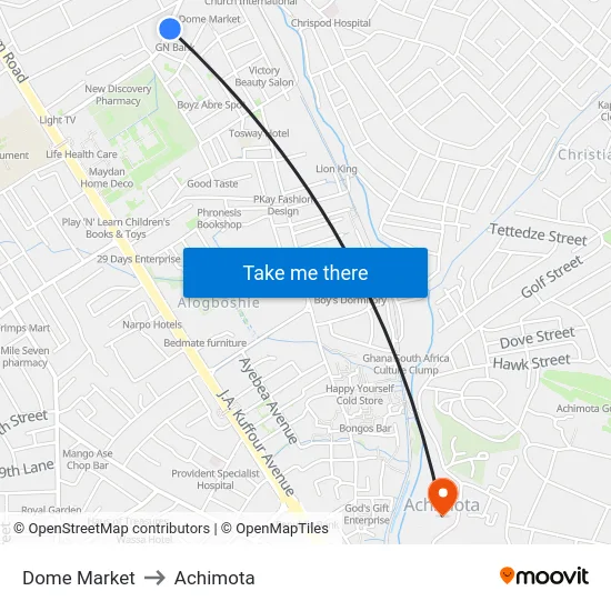 Dome Market to Achimota map