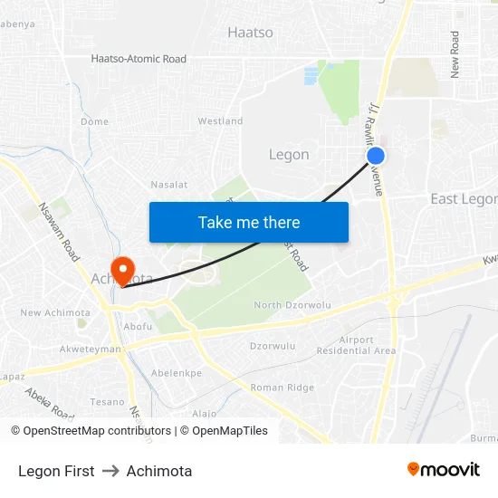 Legon First to Achimota map