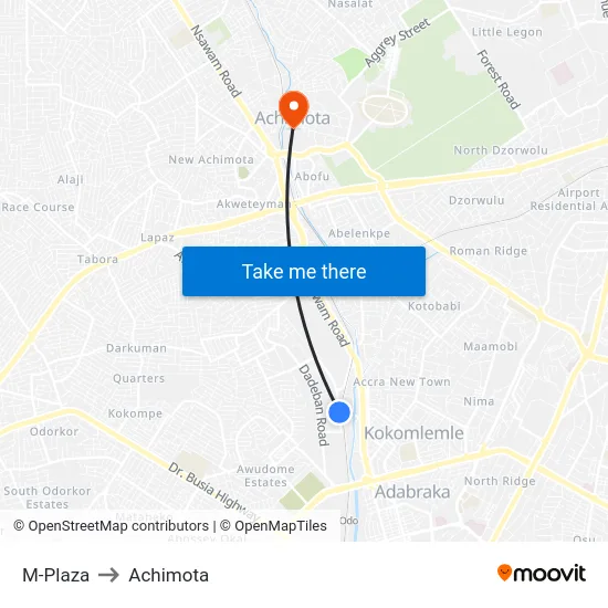 M-Plaza to Achimota map