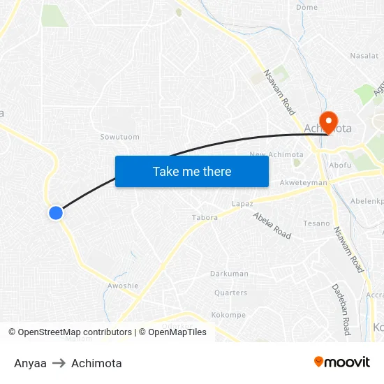 Anyaa to Achimota map