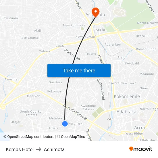 Kembs Hotel to Achimota map