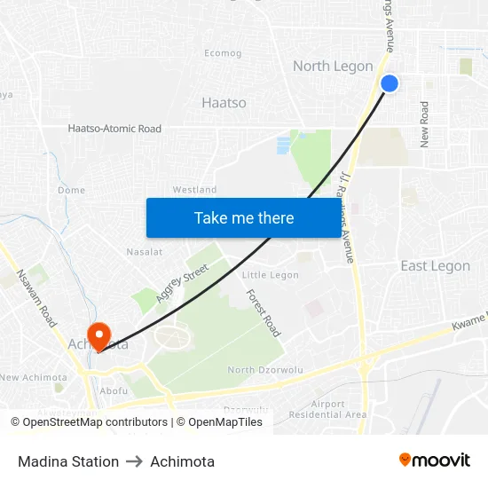 Madina Station to Achimota map