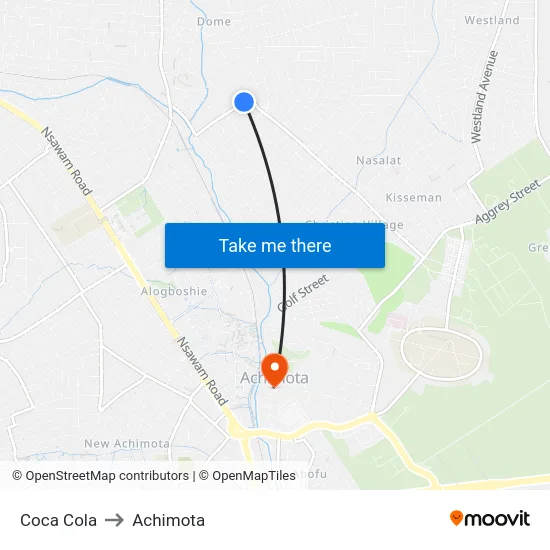 Coca Cola to Achimota map