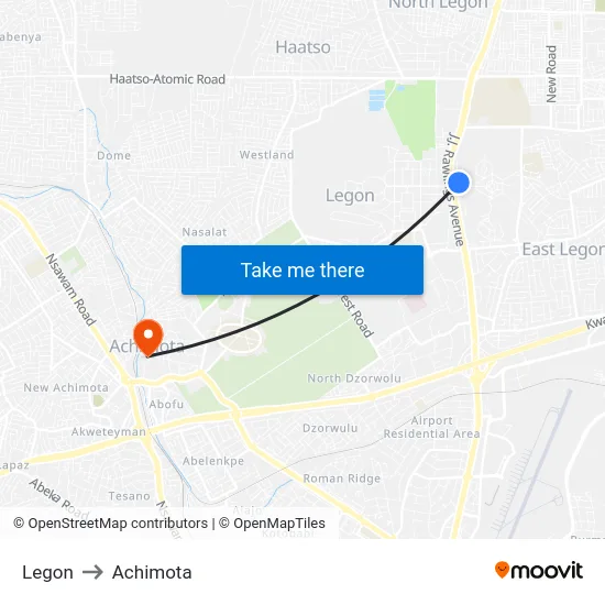 Legon to Achimota map