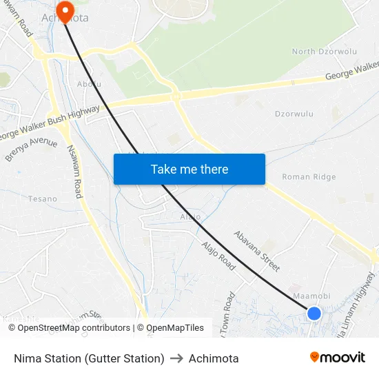 Nima Station (Gutter Station) to Achimota map