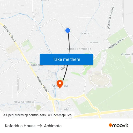 Koforidua House to Achimota map