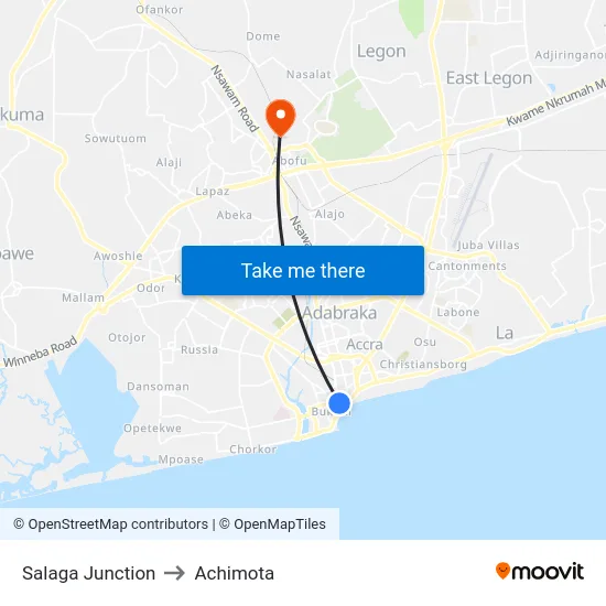 Salaga Junction to Achimota map