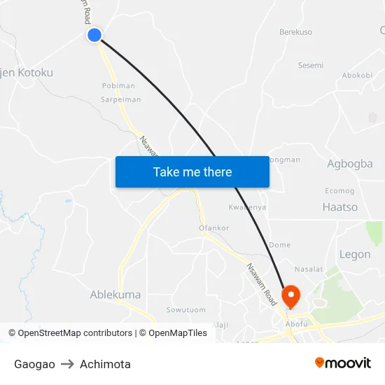 Gaogao to Achimota map
