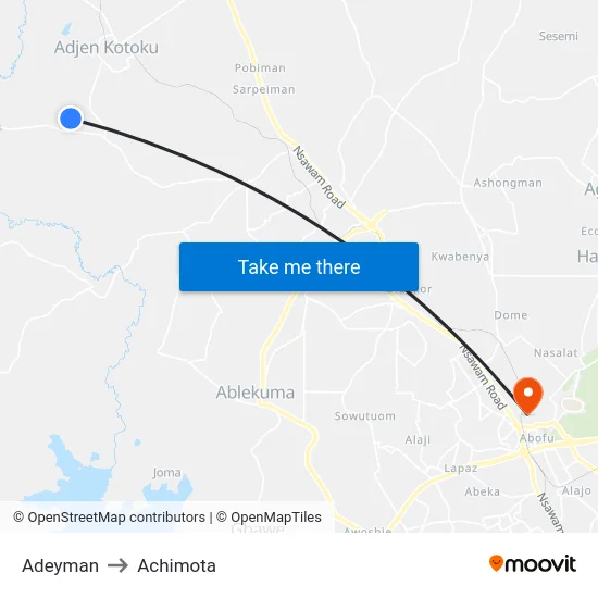Adeyman to Achimota map