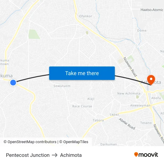 Pentecost Junction to Achimota map