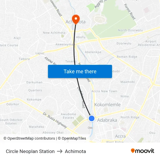 Circle Neoplan Station to Achimota map