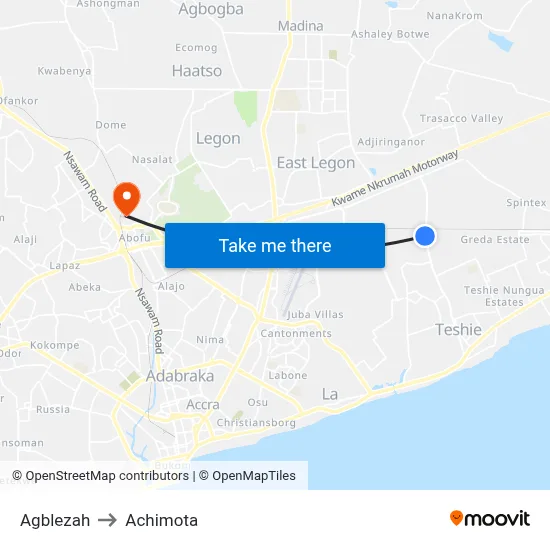 Agblezah to Achimota map