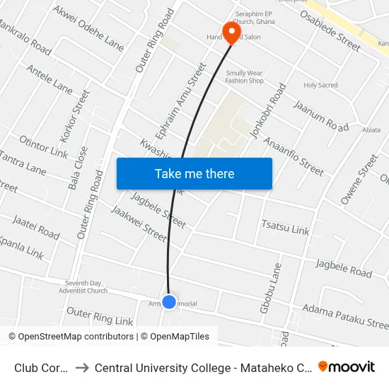 Club Corner to Central University College - Mataheko Campus with public ...