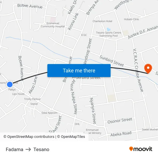 Fadama to Tesano map