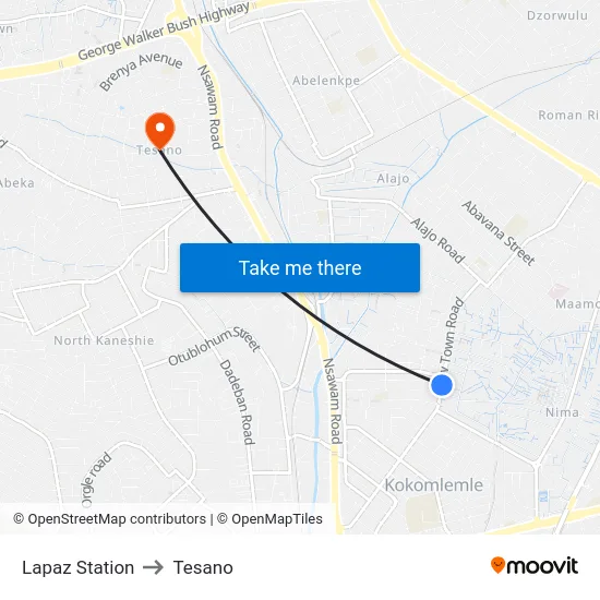 Lapaz Station to Tesano map
