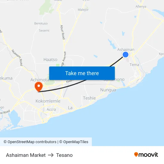 Ashaiman Market to Tesano map