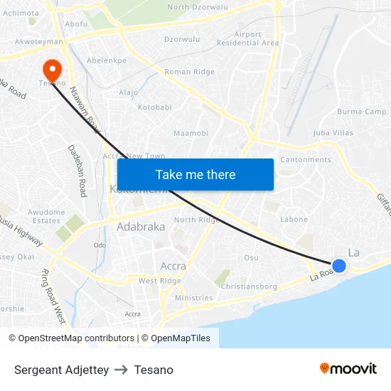 Sergeant Adjettey to Tesano map