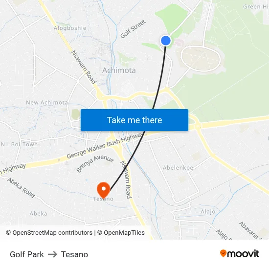 Golf Park to Tesano map