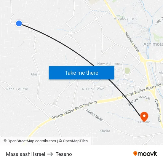 Masalaashi Israel to Tesano map