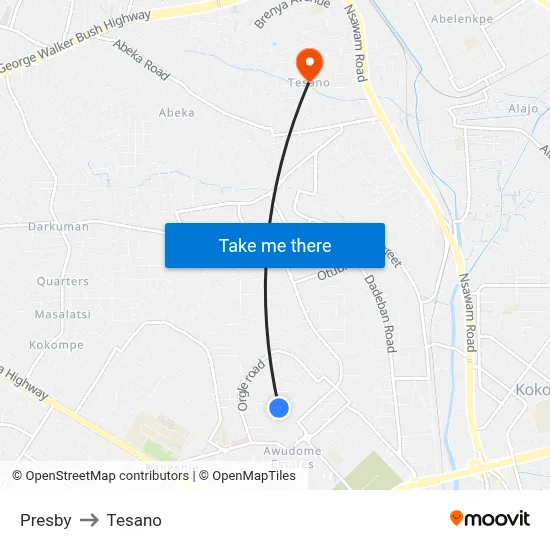 Presby to Tesano map