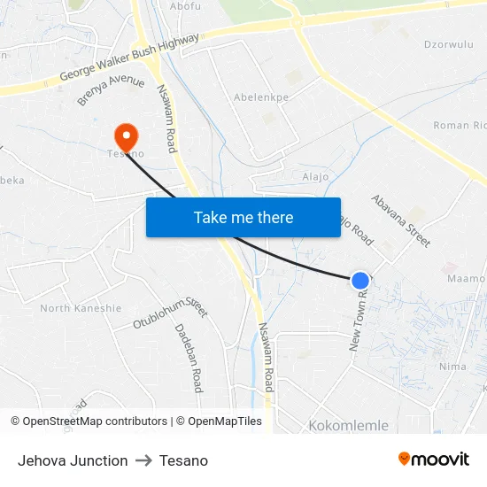 Jehova Junction to Tesano map