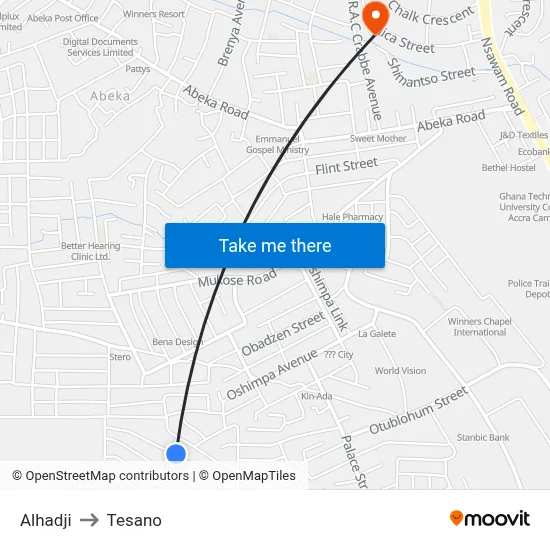 Alhadji to Tesano map