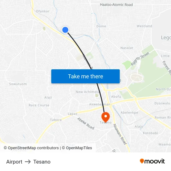 Airport to Tesano map