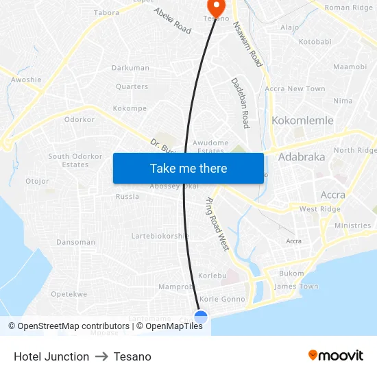 Hotel Junction to Tesano map