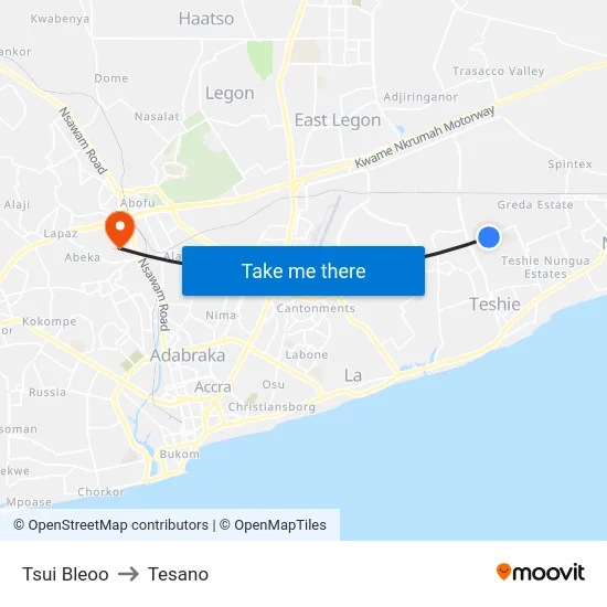 Tsui Bleoo to Tesano map