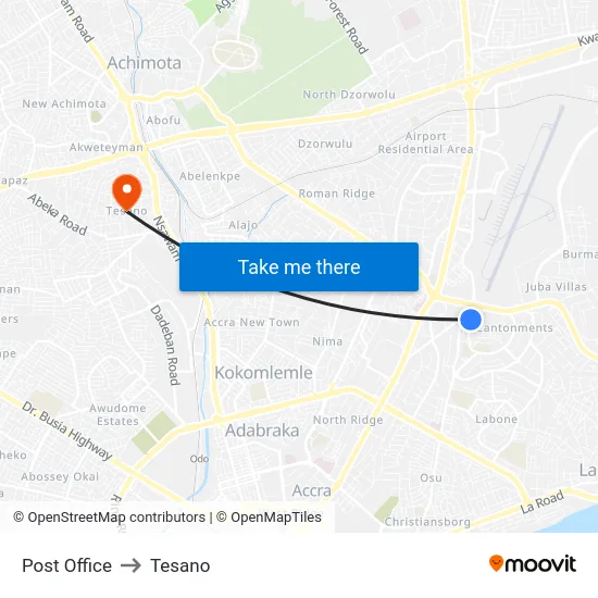 Post Office to Tesano map