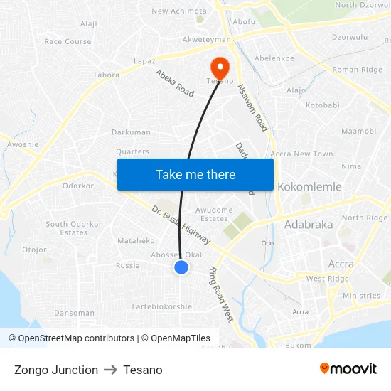 Zongo Junction to Tesano map