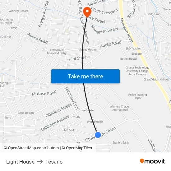 Light House to Tesano map