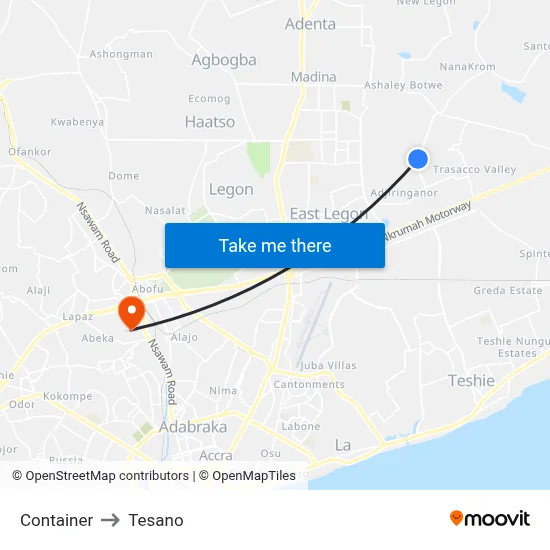 Container to Tesano map