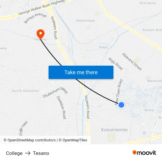 College to Tesano map