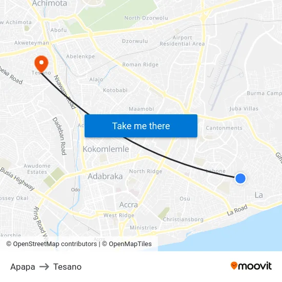 Apapa to Tesano map