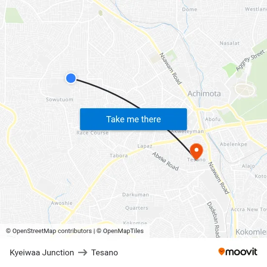 Kyeiwaa Junction to Tesano map