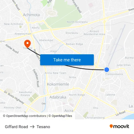 Giffard Road to Tesano map