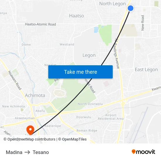 Madina to Tesano map