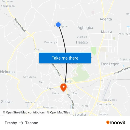 Presby to Tesano map