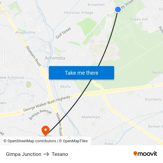 Gimpa Junction to Tesano map