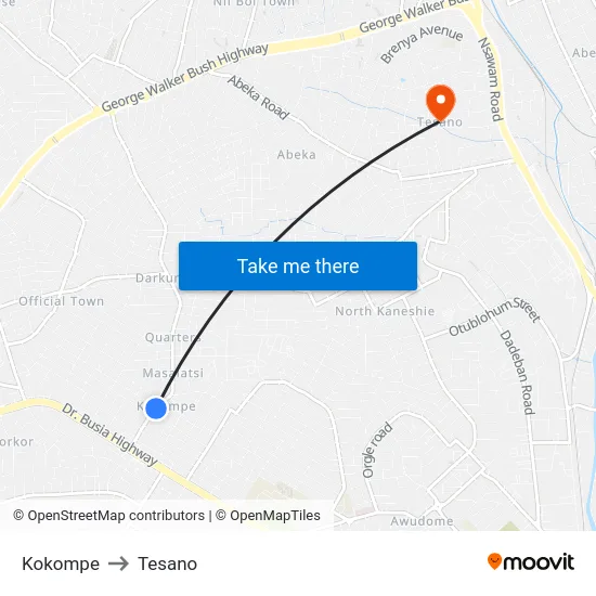 Kokompe to Tesano map