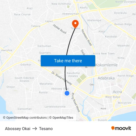 Abossey Okai to Tesano map