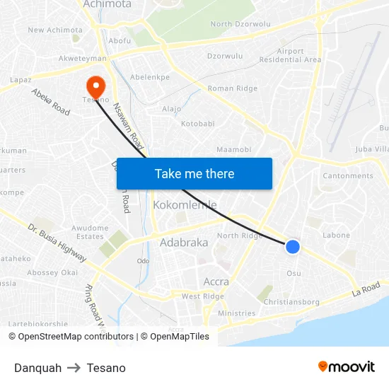 Danquah to Tesano map