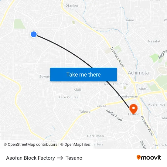 Asofan Block Factory to Tesano map