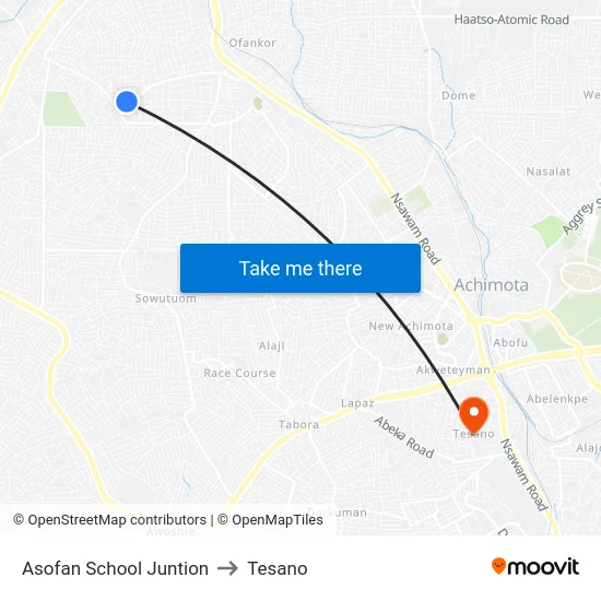 Asofan School Juntion to Tesano map