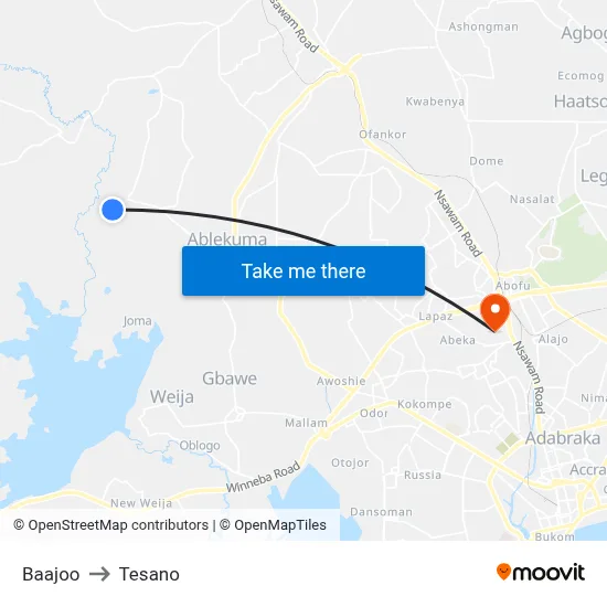 Baajoo to Tesano map