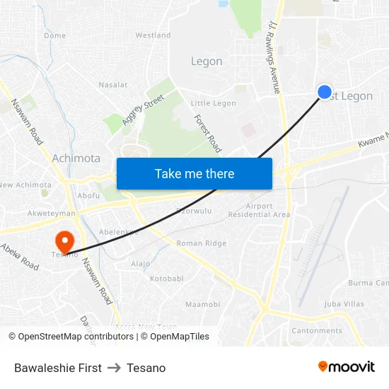 Bawaleshie First to Tesano map