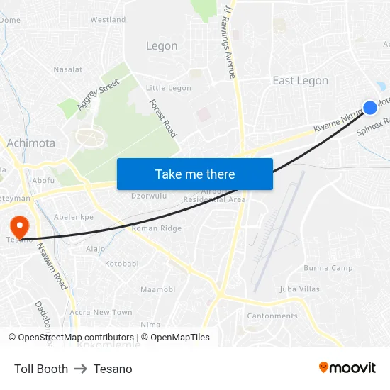 Toll Booth to Tesano map
