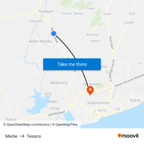Medie to Tesano map