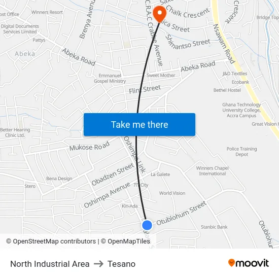 North Industrial Area to Tesano map